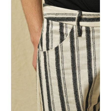 Pantalon en coton et lin mélangés à rayures Nostra Santissima
