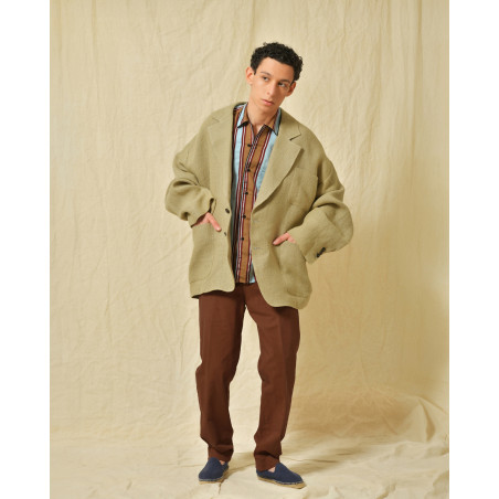 Pantalon en coton bleu à rayures AT.P.CO