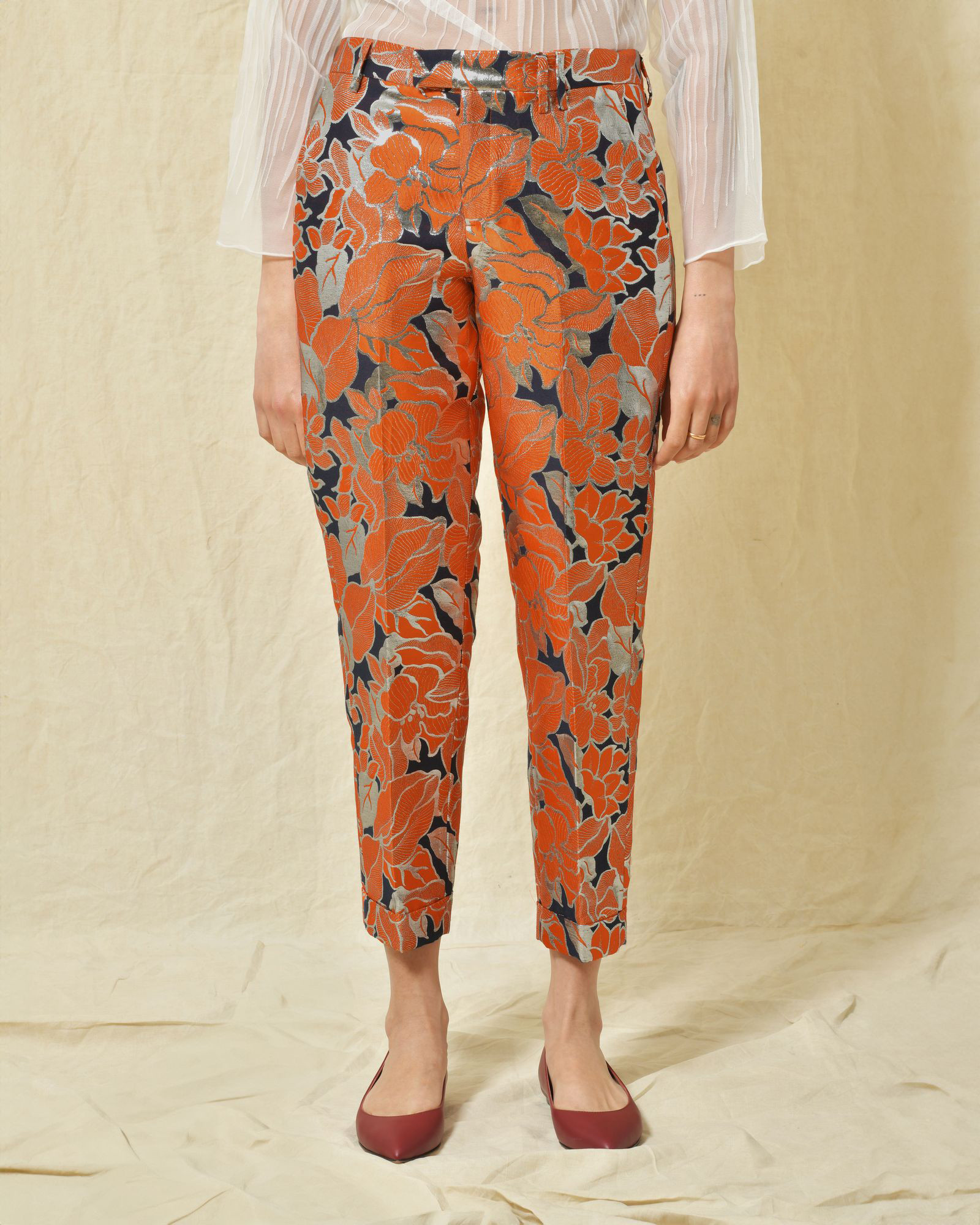 Pantalon chino imprimé lurex Sara Roka