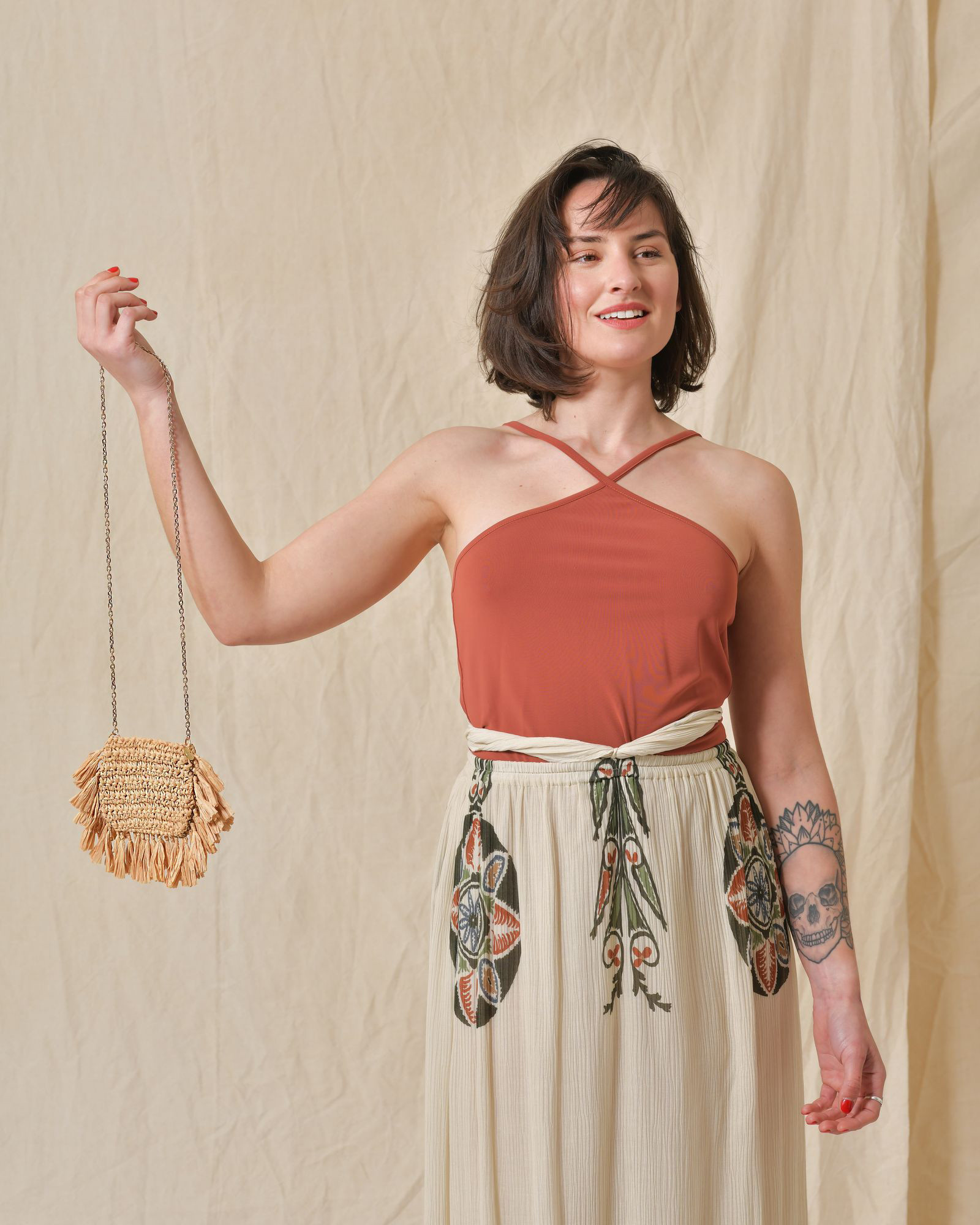 Mini sac à bandoulière en raphia Liviana Conti