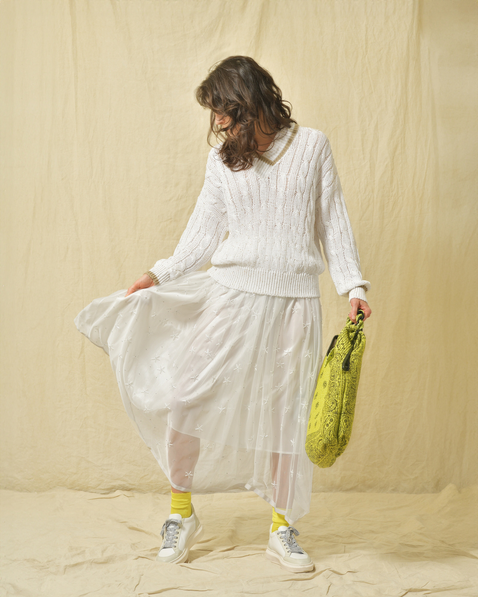 Jupe longue en tulle brodée Lorena Antoniazzi