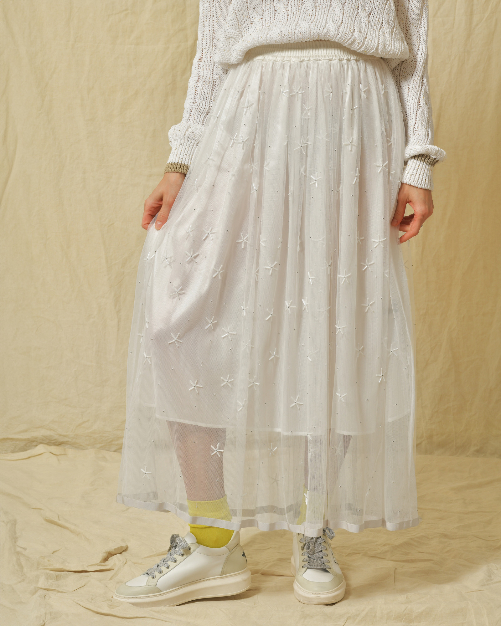 Jupe longue en tulle brodée Lorena Antoniazzi