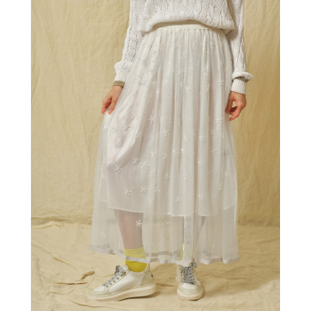 Jupe longue en tulle brodée Lorena Antoniazzi