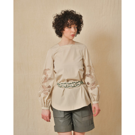 Ceinture corde noué ecru et vert