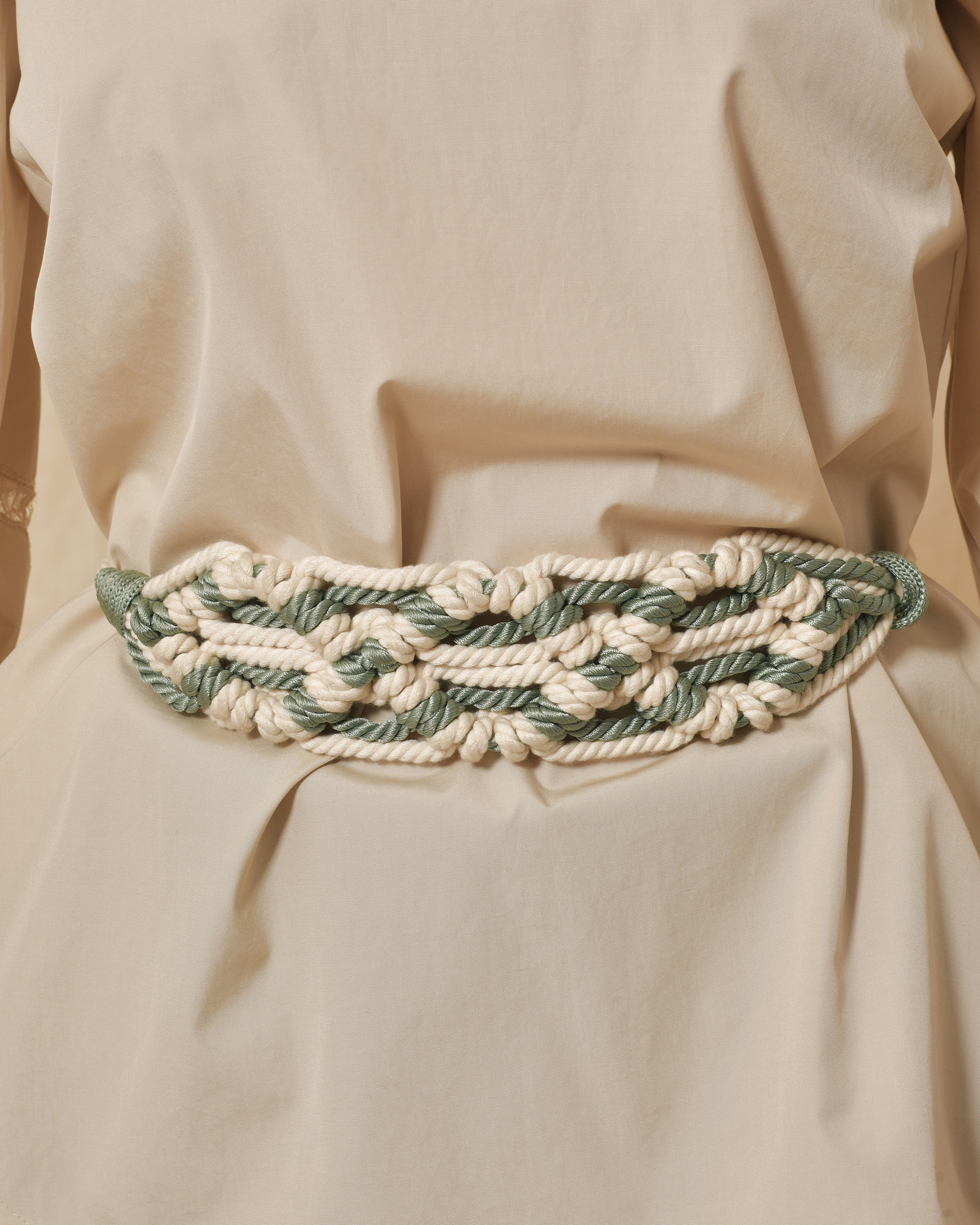 Ceinture corde noué ecru et vert