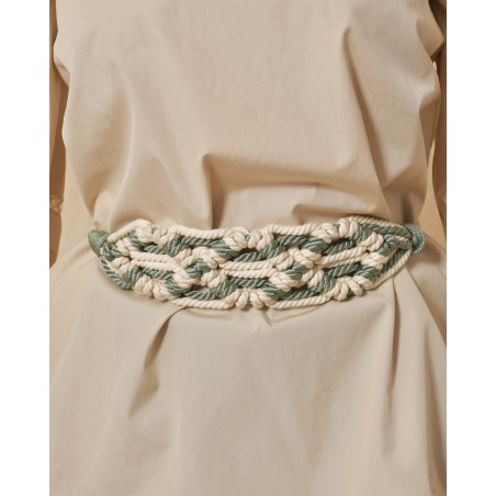 Ceinture corde noué ecru et vert