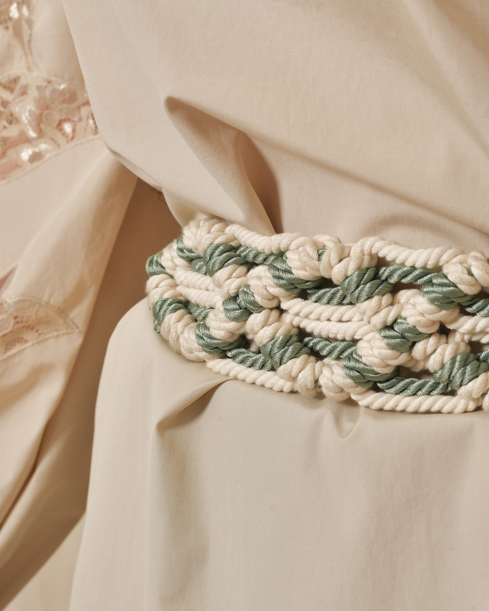 Ceinture corde noué ecru et vert