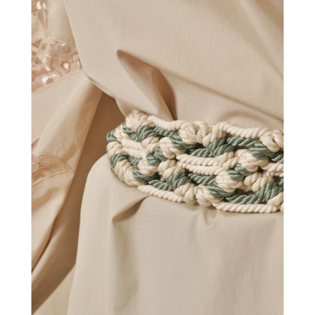 Ceinture corde noué ecru et vert