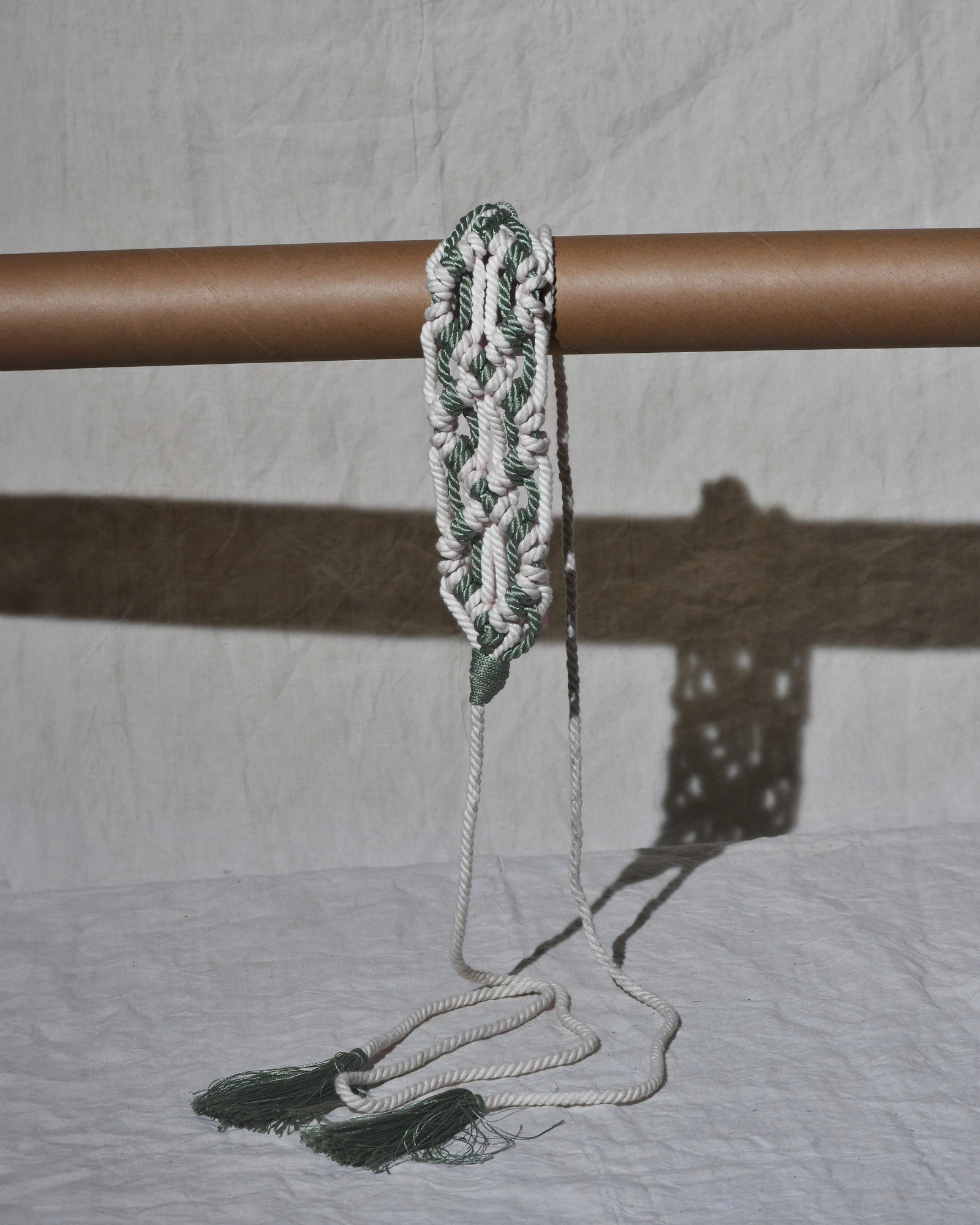 Ceinture corde noué ecru et vert