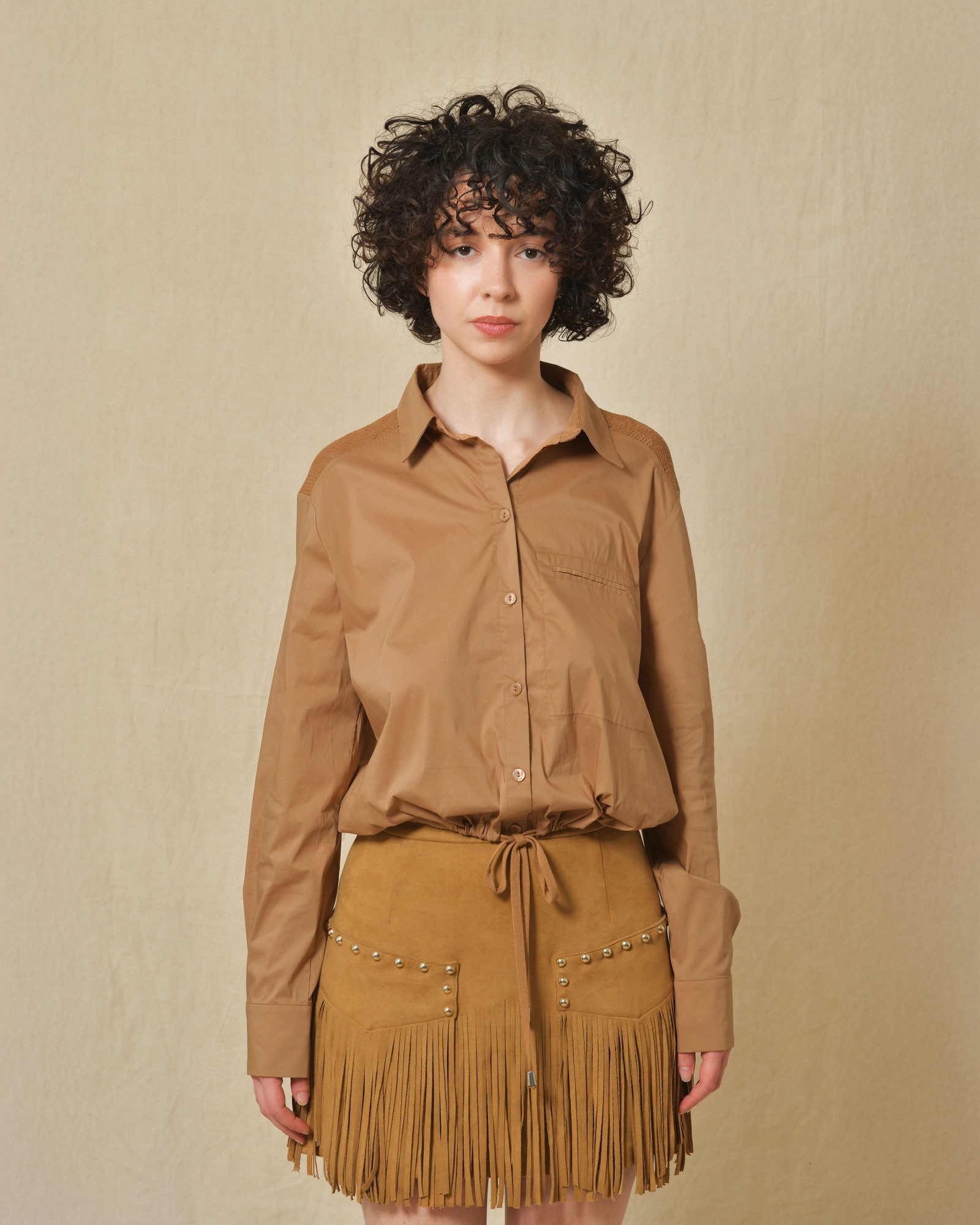 Chemisier en coton en coton camel She’s So