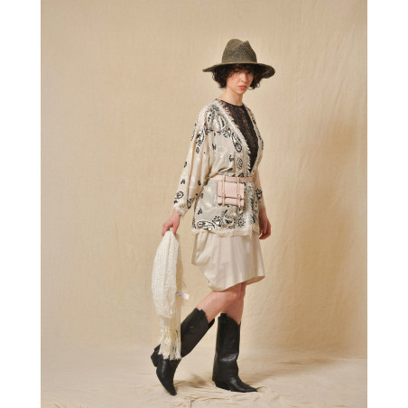 Ceinture pochette en cuir rose Tela