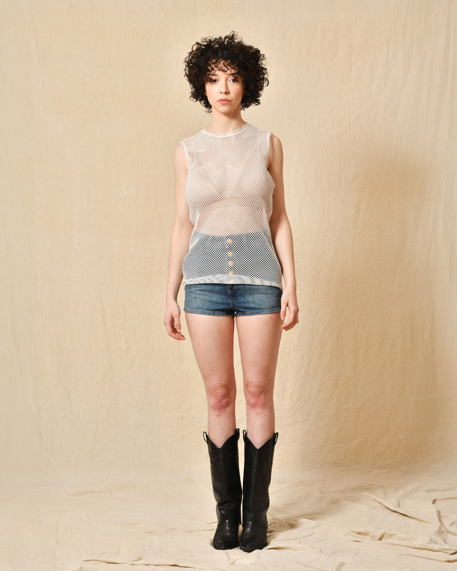 Top blanc en resille Nude