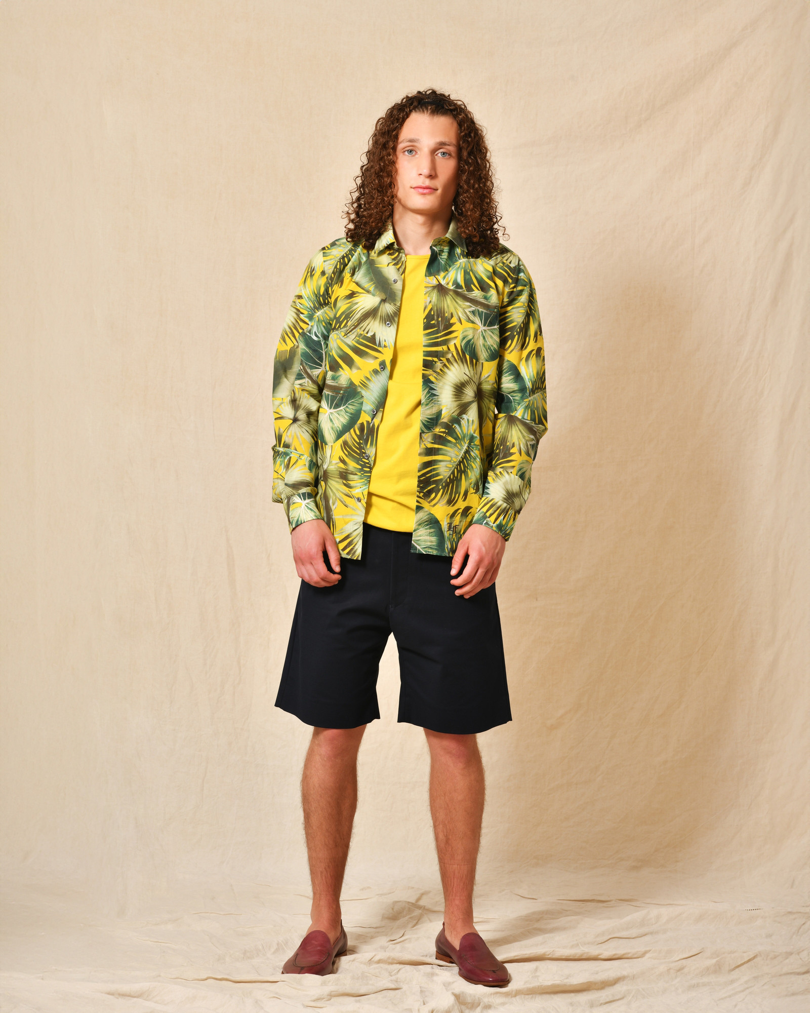 Chemise en soie jaune à motifs Lords & Fools