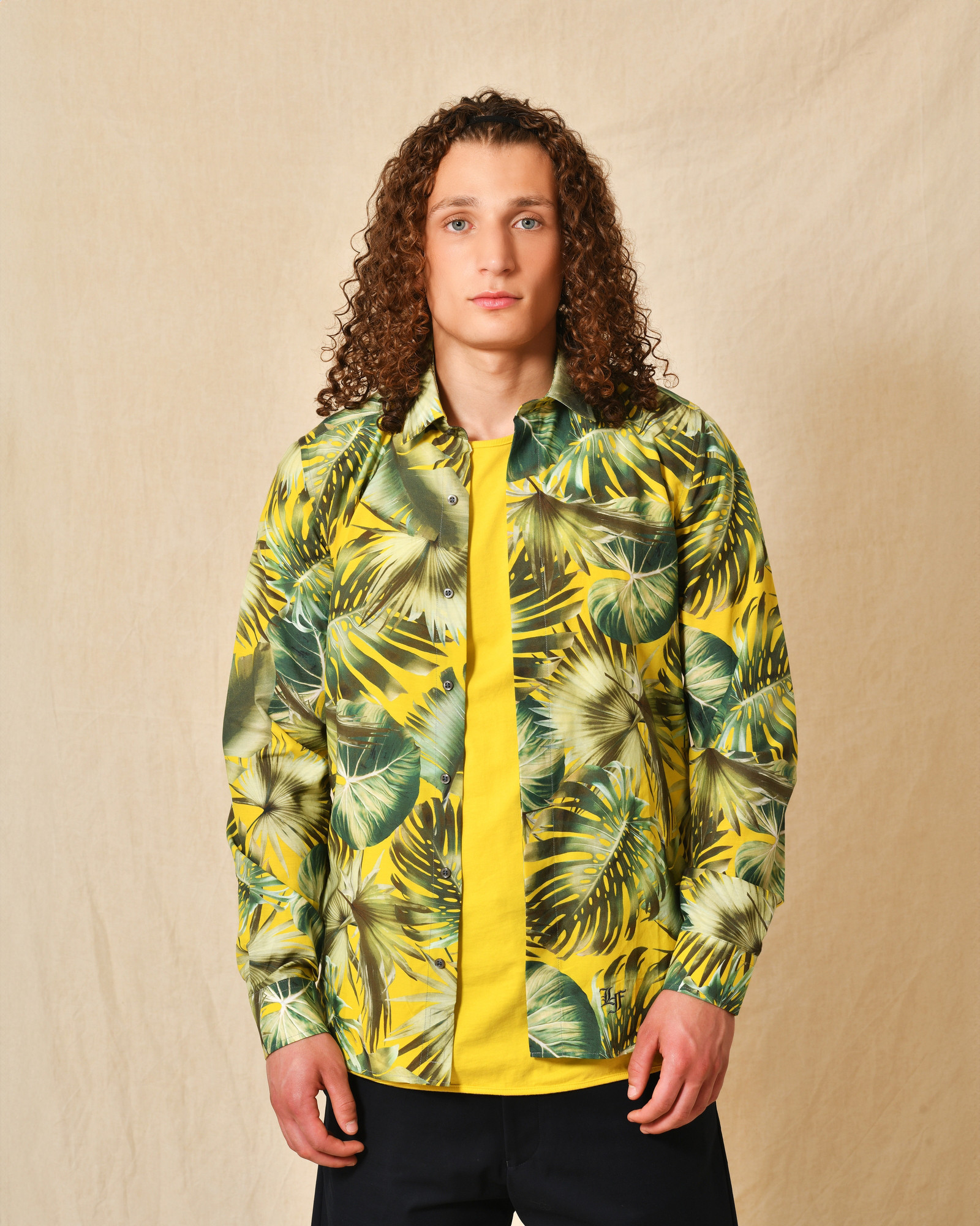 Chemise en soie jaune à motifs Lords & Fools