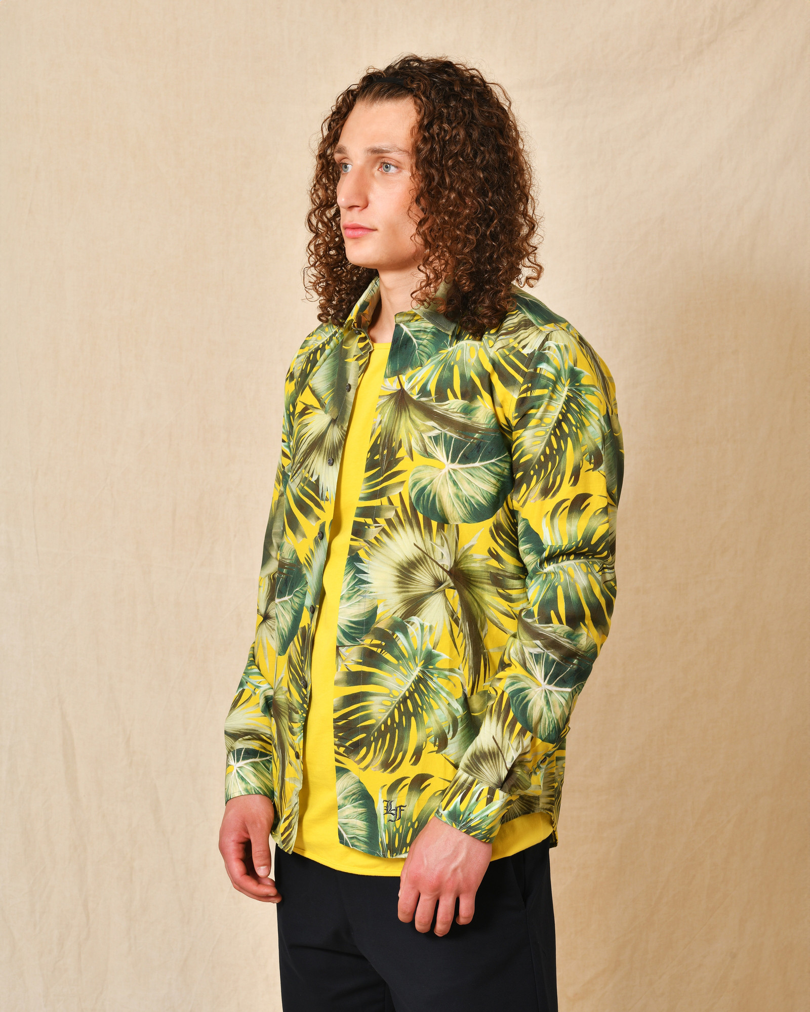 Chemise en soie jaune à motifs Lords & Fools