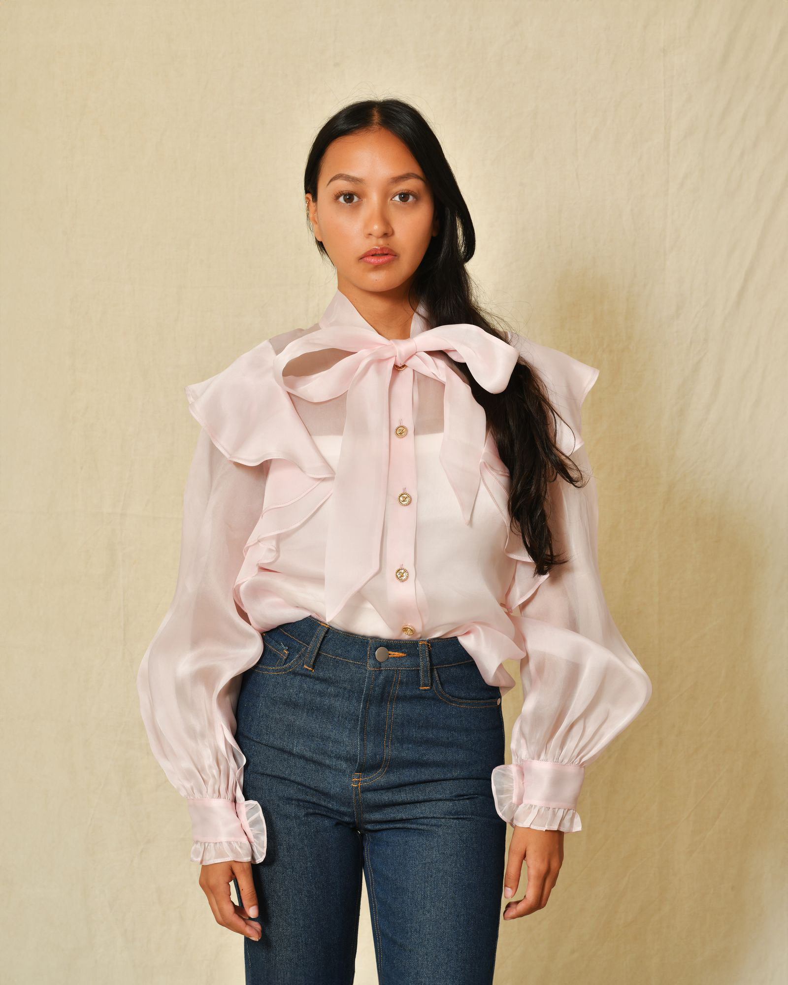 Chemisier en organza col lavallière Edward Achour