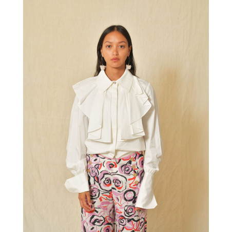 Chemisier à col plastron blanc Edward Achour