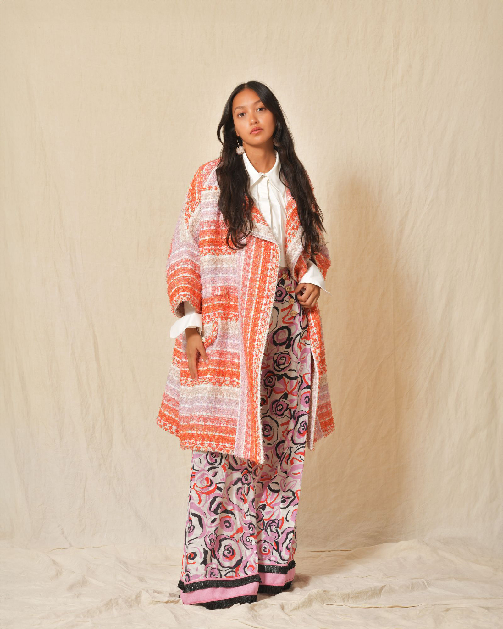 Manteau à rayures multicolores en tweed Edward Achour