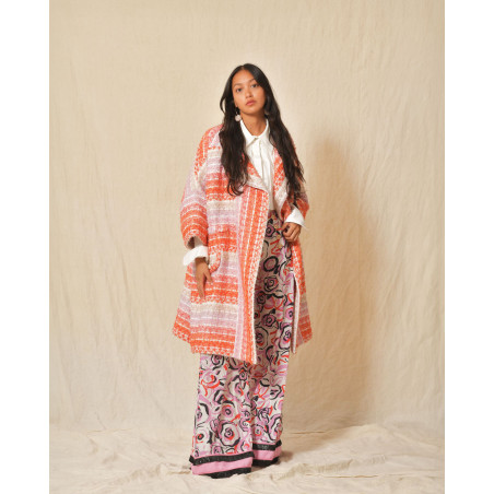 Manteau à rayures multicolores en tweed Edward Achour