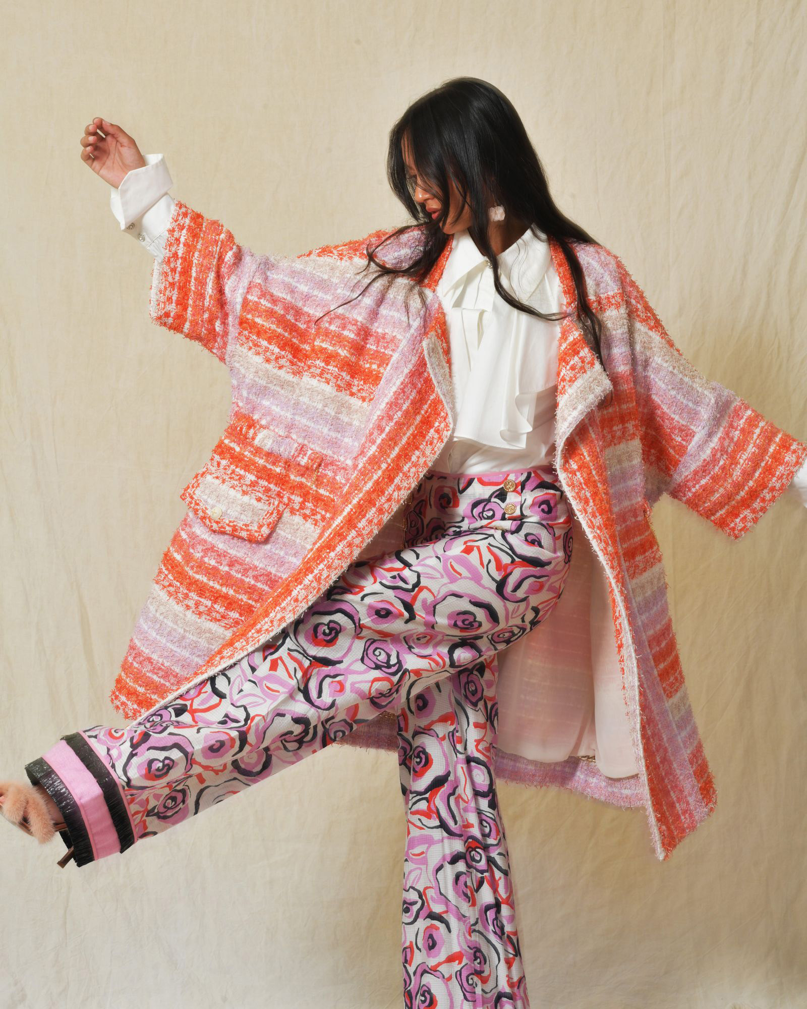 Manteau à rayures multicolores en tweed Edward Achour