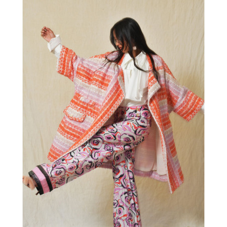 Manteau à rayures multicolores en tweed Edward Achour