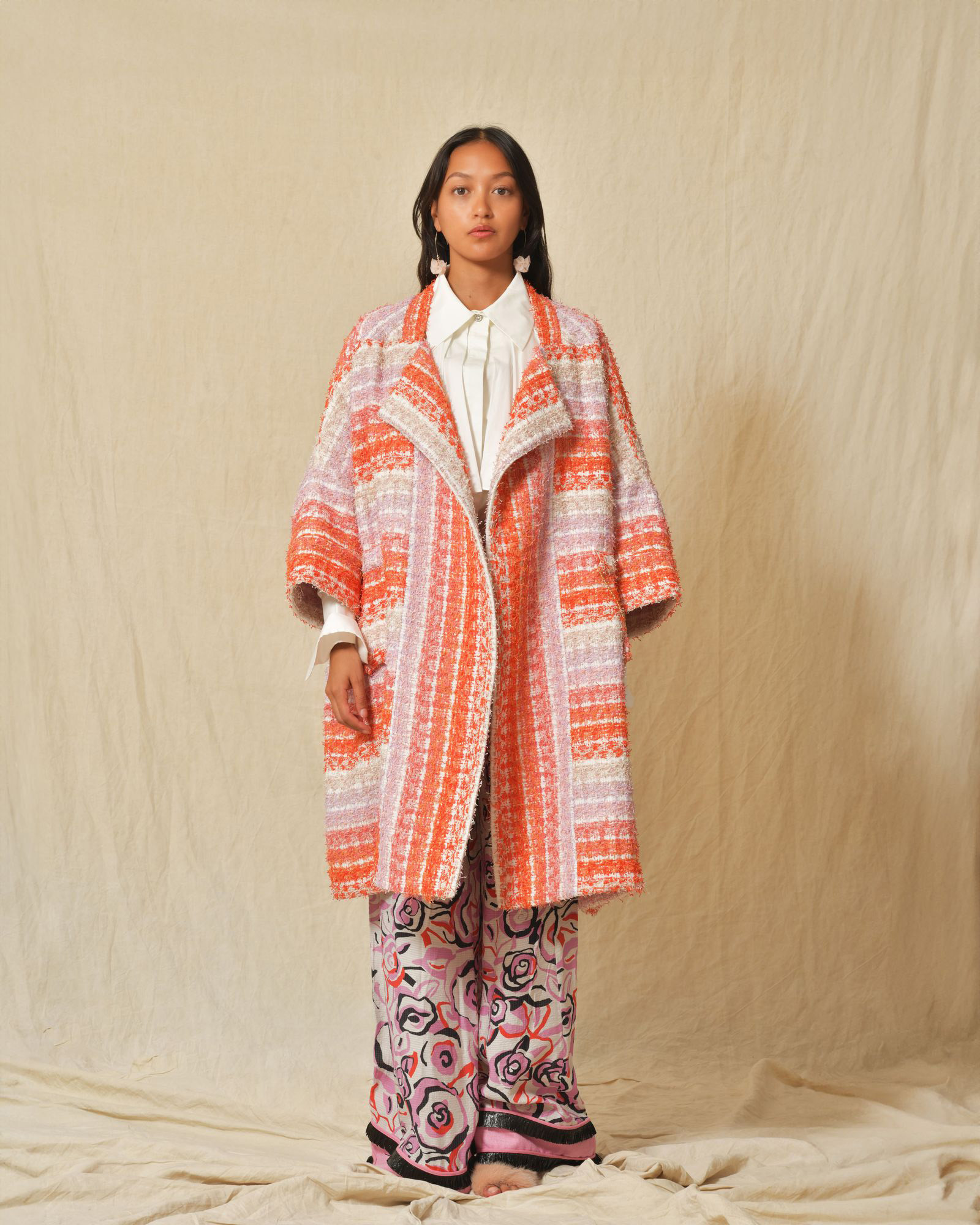 Manteau à rayures multicolores en tweed Edward Achour