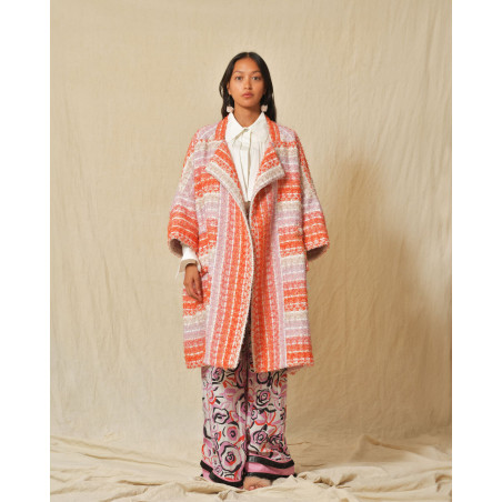 Manteau à rayures multicolores en tweed Edward Achour