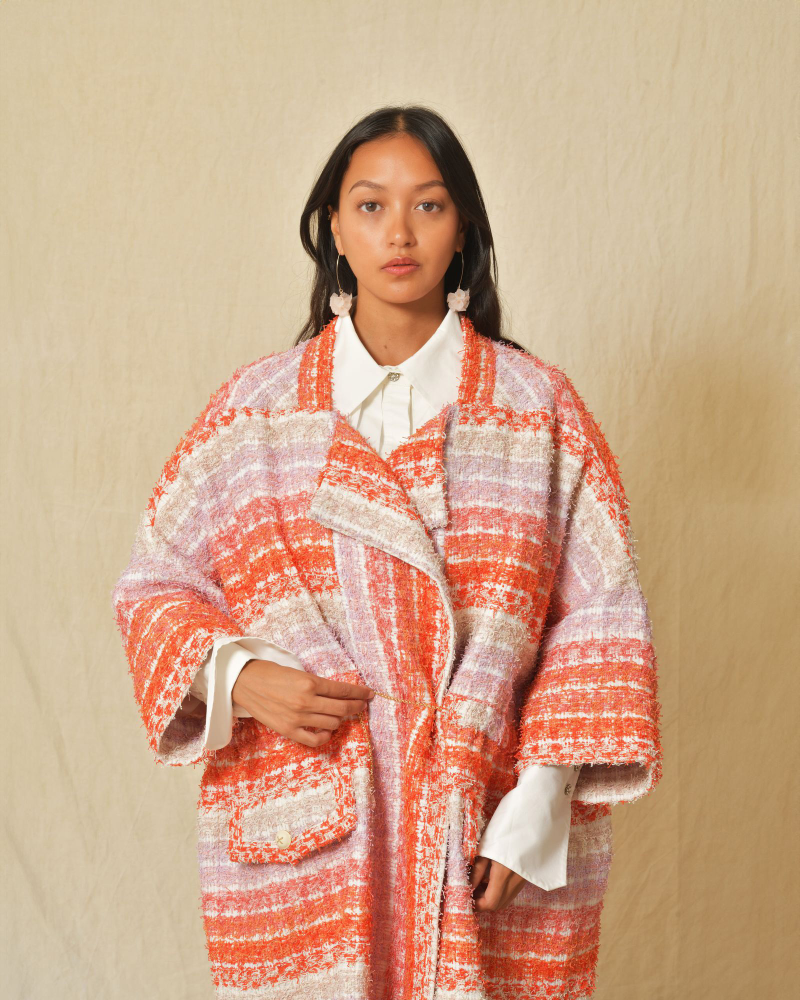 Manteau à rayures multicolores en tweed Edward Achour