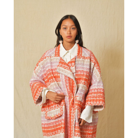 Manteau à rayures multicolores en tweed Edward Achour