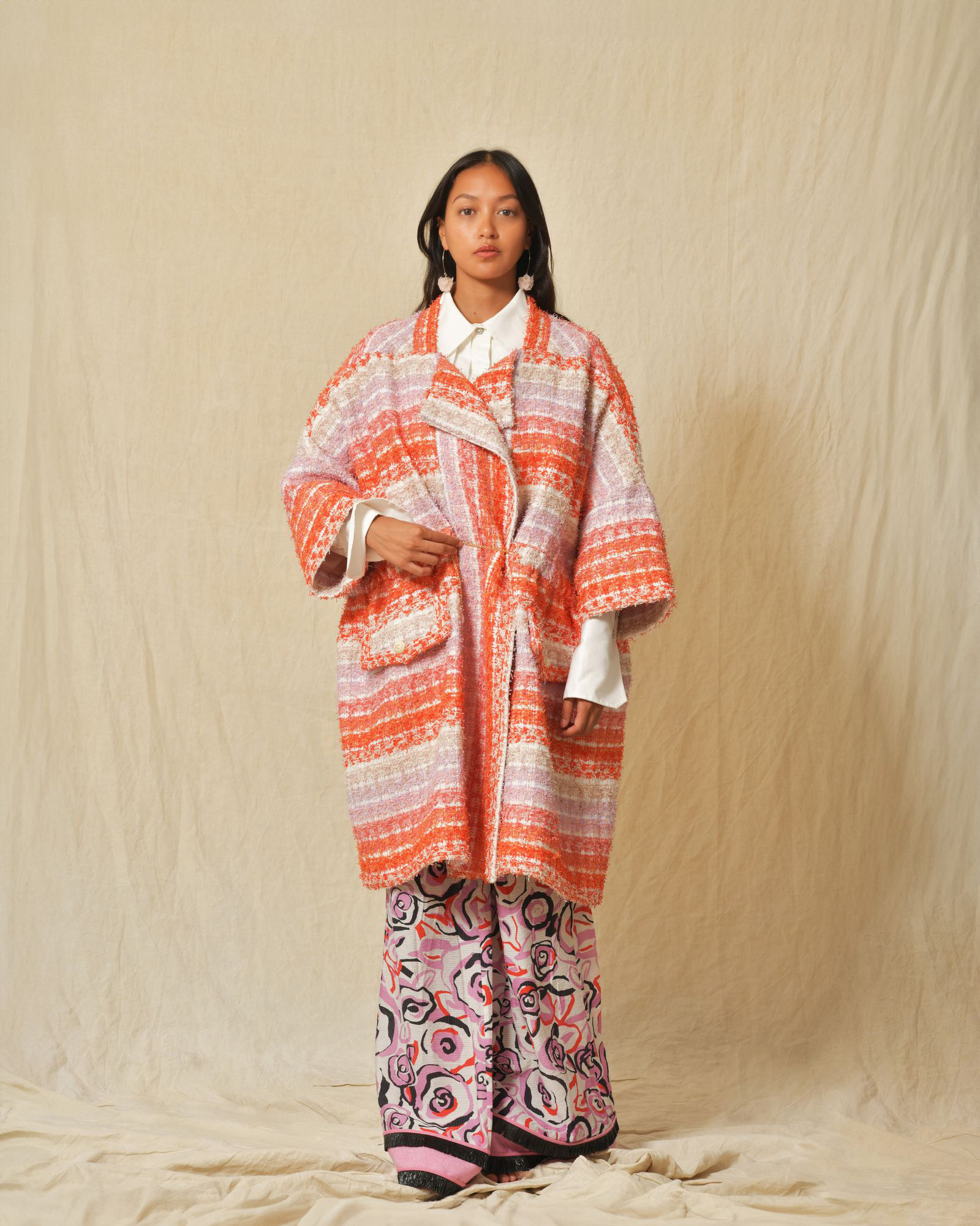 Manteau à rayures multicolores en tweed Edward Achour