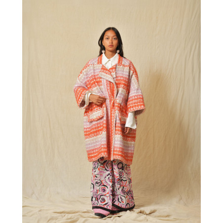 Manteau à rayures multicolores en tweed Edward Achour