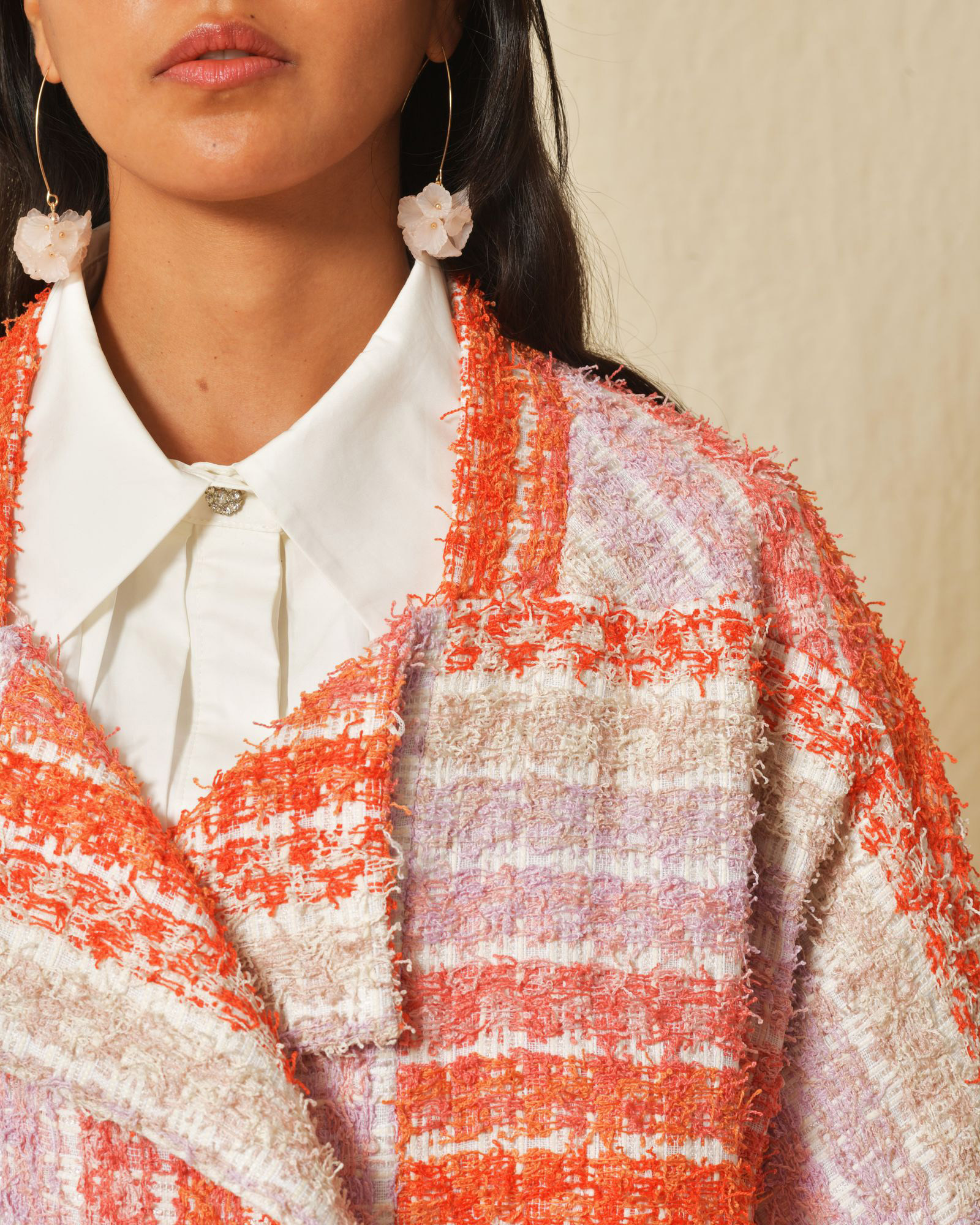 Manteau à rayures multicolores en tweed Edward Achour