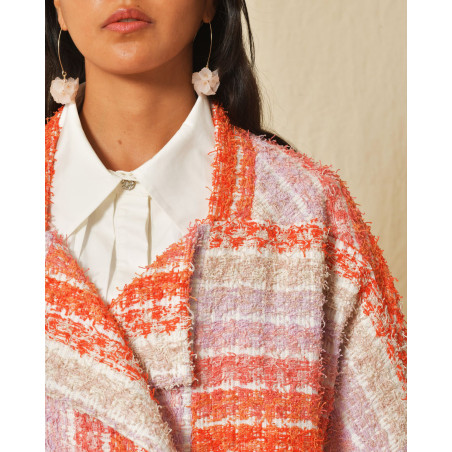 Manteau à rayures multicolores en tweed Edward Achour