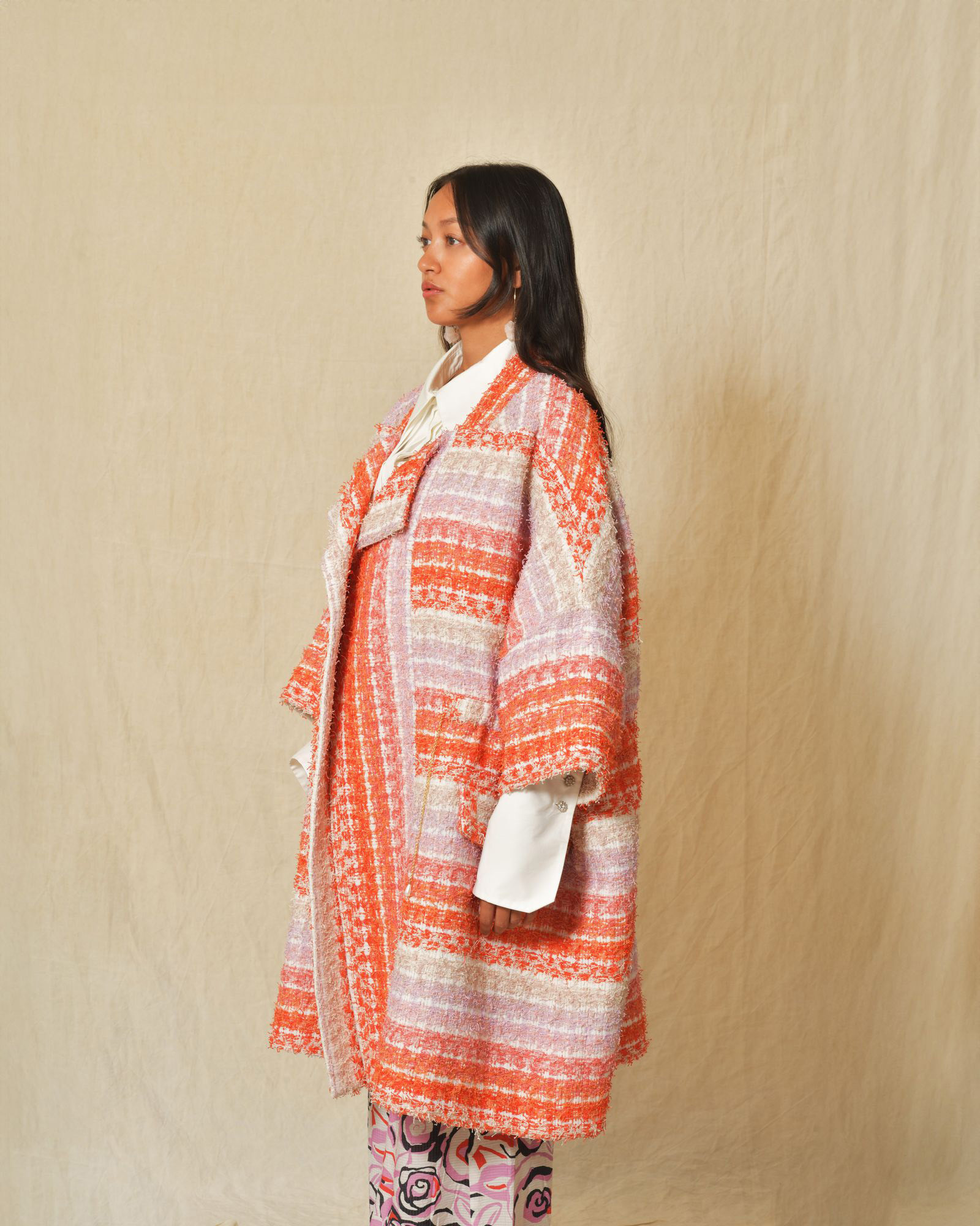 Manteau à rayures multicolores en tweed Edward Achour