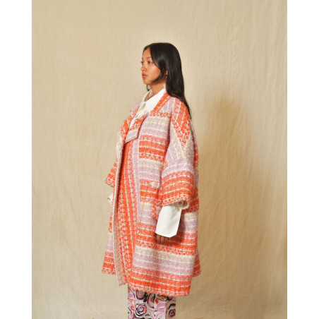 Manteau à rayures multicolores en tweed Edward Achour