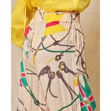 Pantalon beige à imprimés multicolores Edward Achour