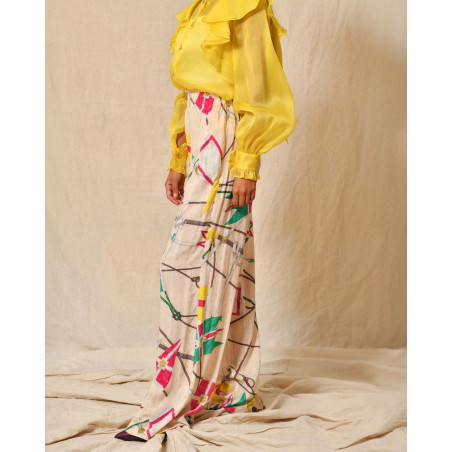 Pantalon beige à imprimés multicolores Edward Achour