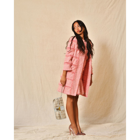 Manteau en tweed et dentelle rose Edward Achour