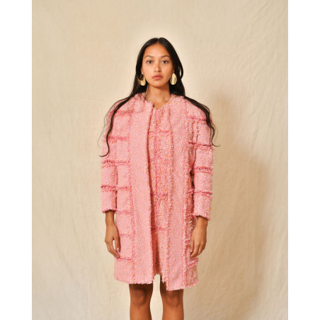 Manteau en tweed et dentelle rose Edward Achour