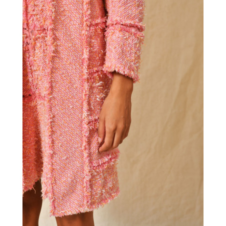 Manteau en tweed et dentelle rose Edward Achour
