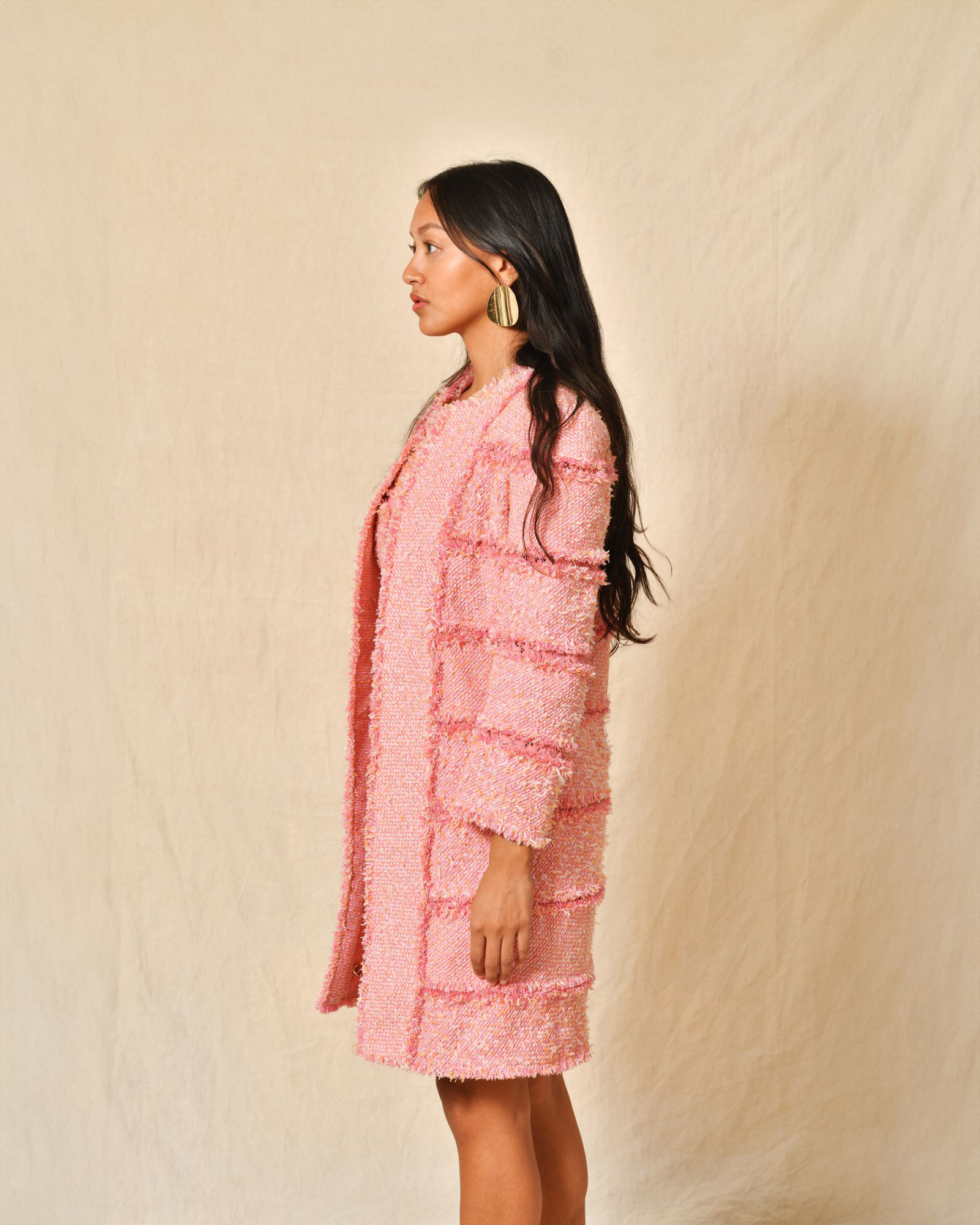 Manteau en tweed et dentelle rose Edward Achour