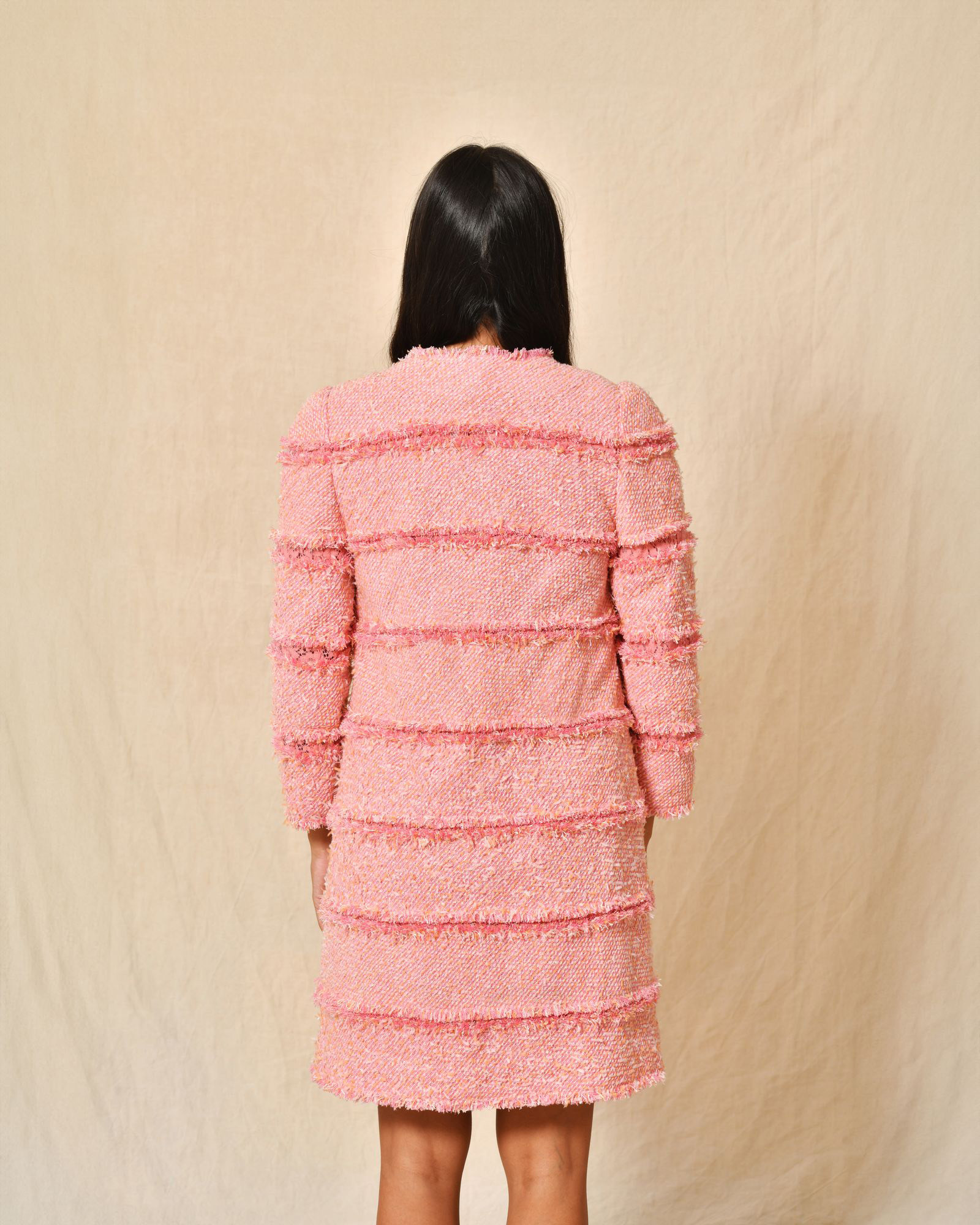 Manteau en tweed et dentelle rose Edward Achour