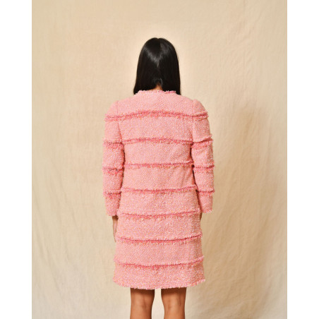 Manteau en tweed et dentelle rose Edward Achour