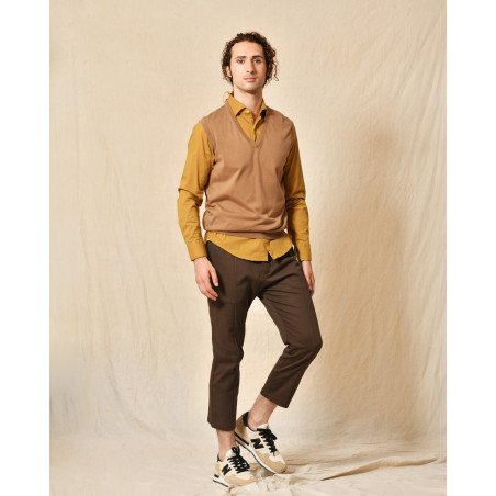 Pantalon carotte en coton marron Low Brand