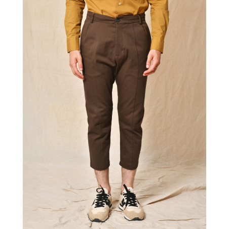 Pantalon carotte en coton marron Low Brand