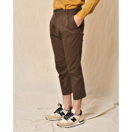 Pantalon carotte en coton marron Low Brand