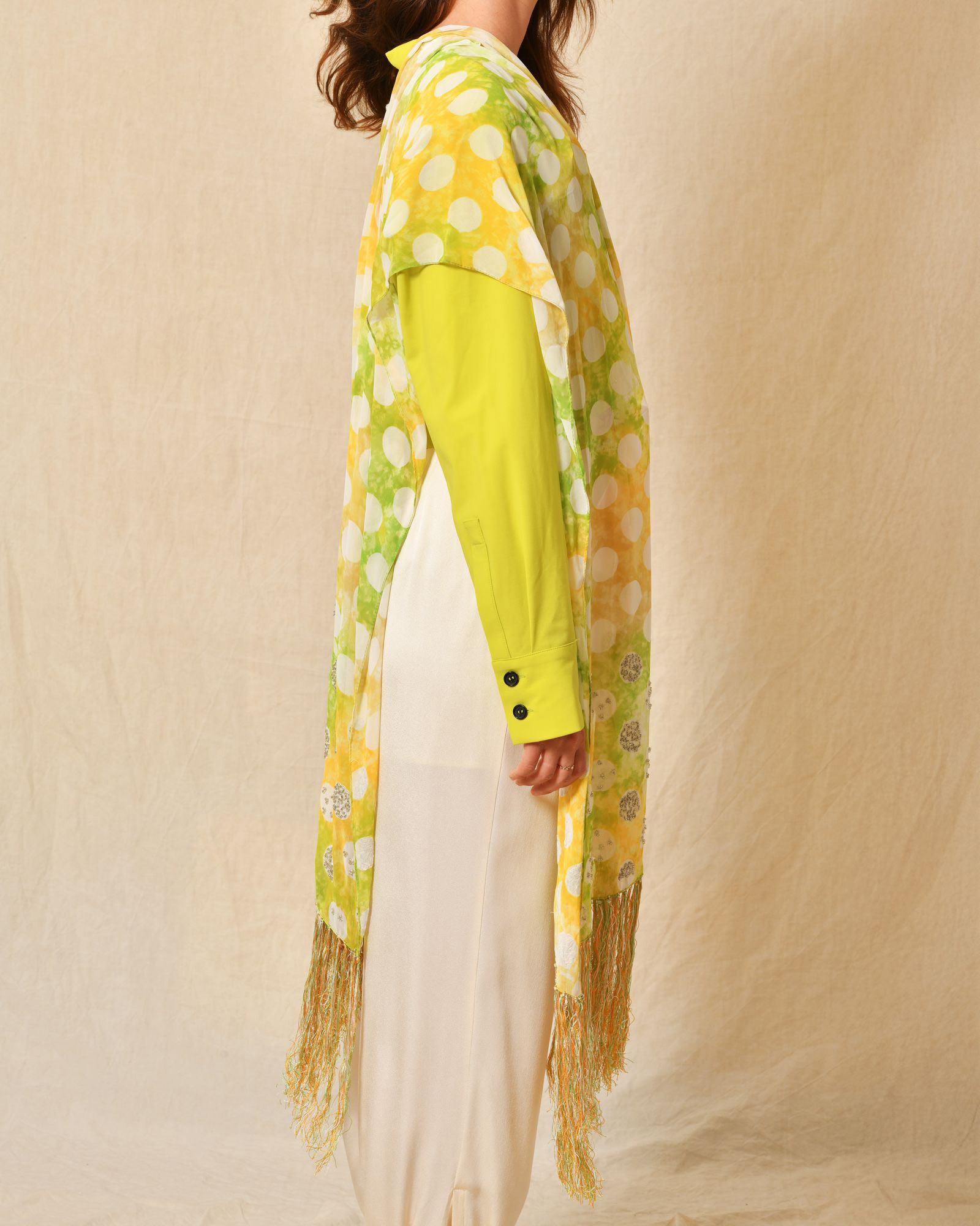 Foulard en soie tie & dye à franges Claudio Cutuli