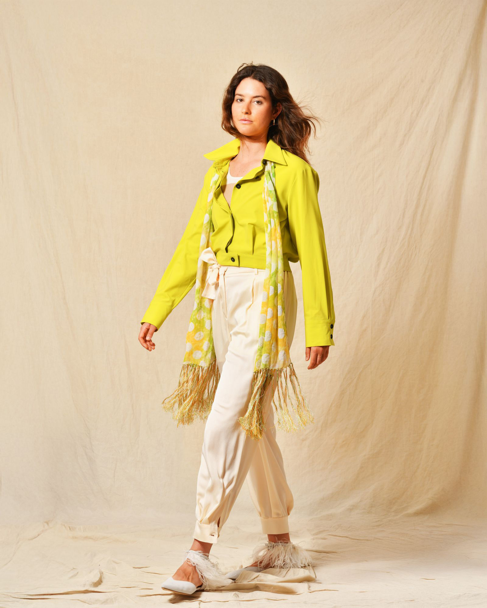 Foulard en soie tie & dye à franges Claudio Cutuli