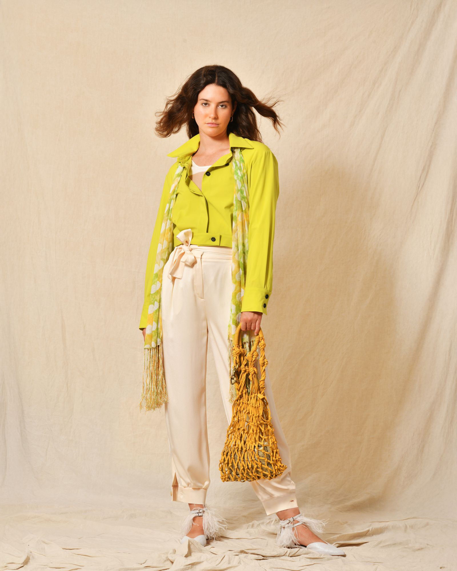 Sac porté épaule macramé tressé orange Falorni