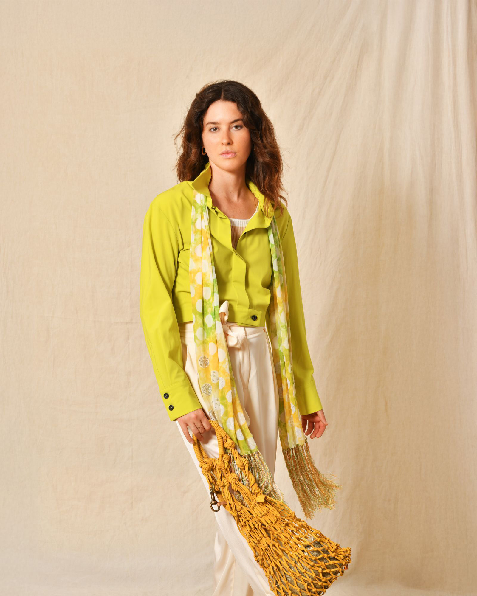 Sac porté épaule macramé tressé orange Falorni